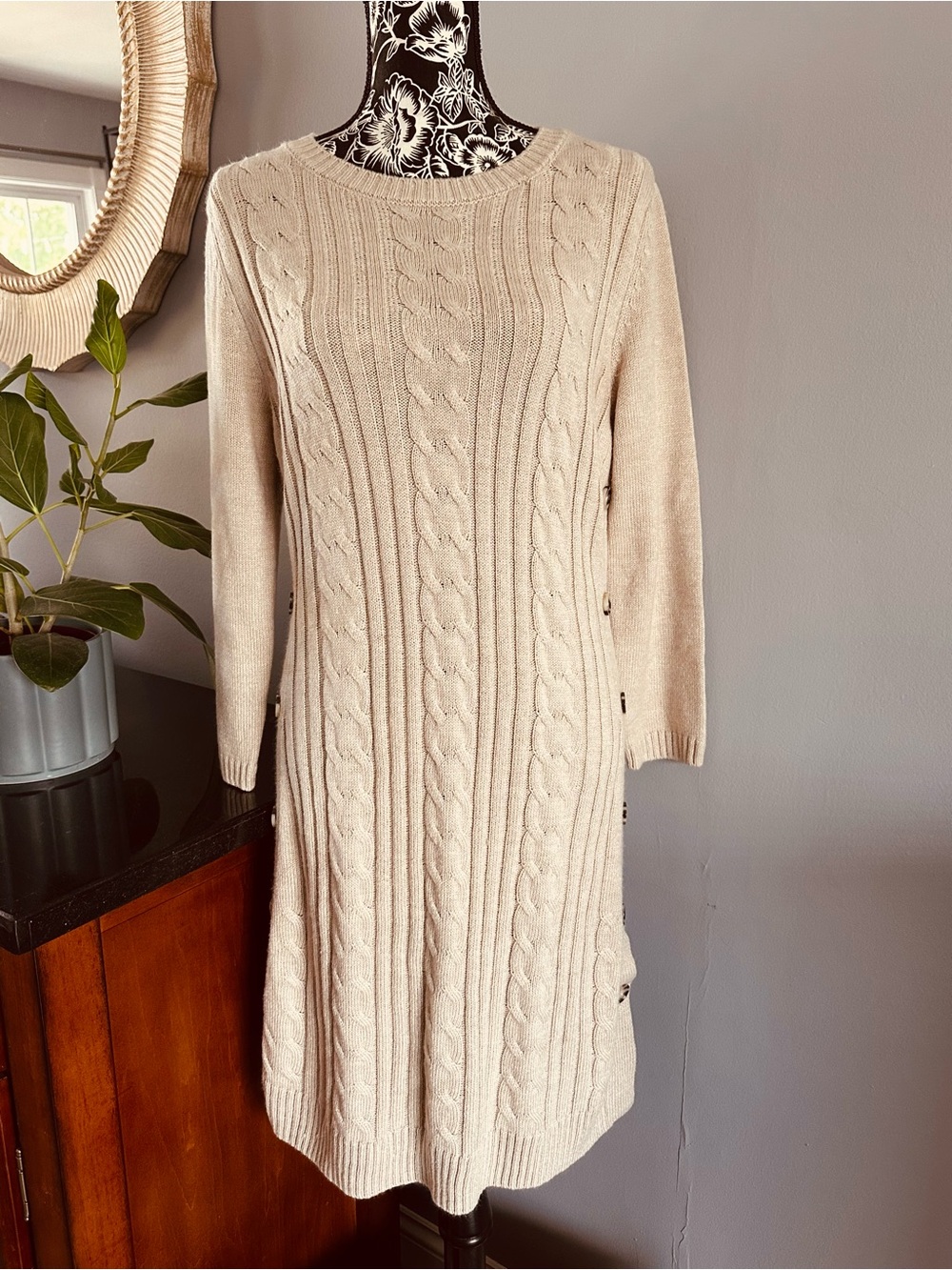New York & Company Cable Knit Midi Sweater Dress